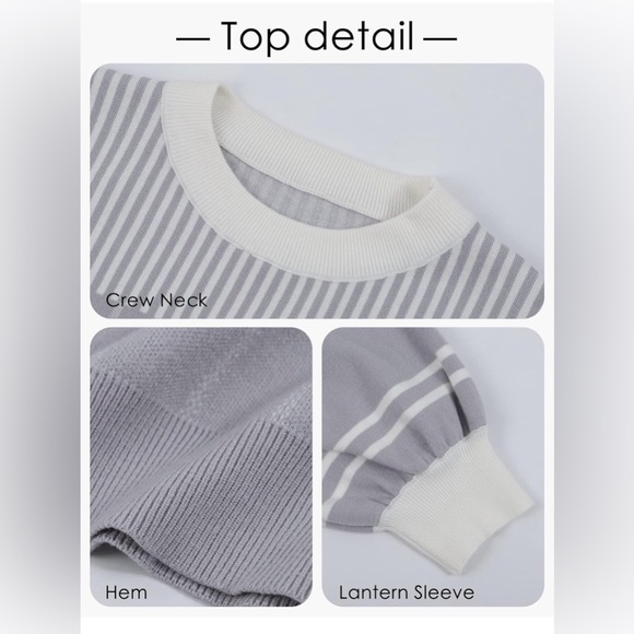 Striped Crewneck Knit Sweater Shorts Set - Picture 4 of 7